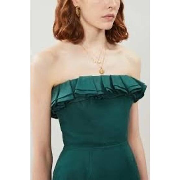 Reformation Kelly green ruffled 100% Linen dress womens 8 - Picture 5 of 7